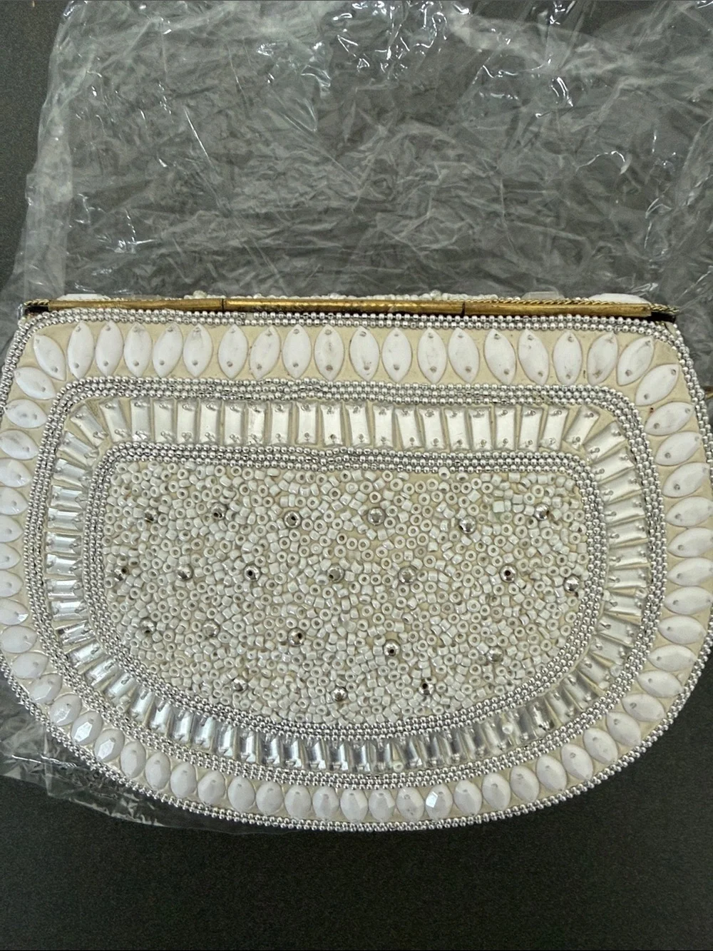 New RAMLA Beaded White Evening Clutch - Elegant Bridal Handbag